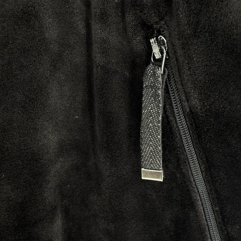 Chico's Velour Joggers Womens 2 L Black Pull‎ On Elastic Waist Loungewear Cozy